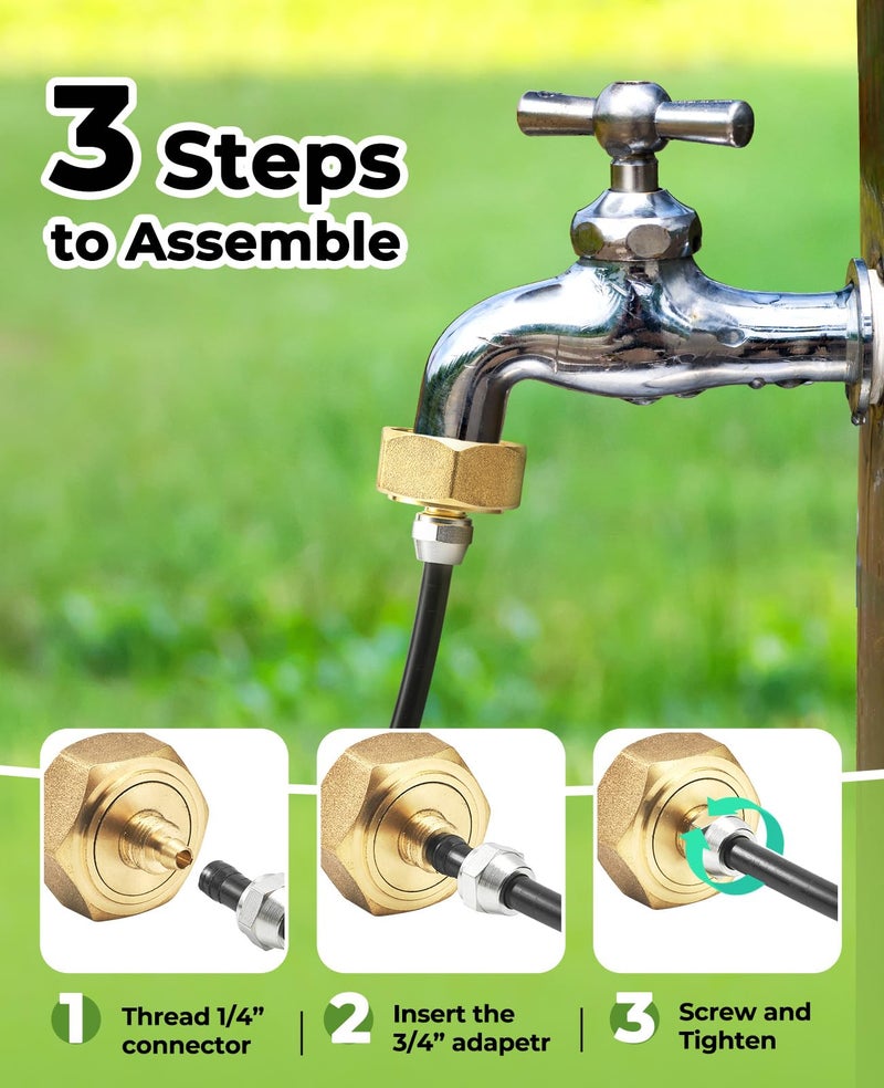 HOMENOTE US Standard Faucet Adapter, 3/4'' to 1/4'' Hose Adapter, Convert 3/4" Female Hose Thread Bib to 1/4" Tubing, 2 Brass Adapters with 4 Washers - Image 5